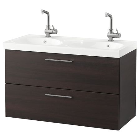 Шкаф для раковины с 2 ящиками ГОДМОРГОН / ЭДЕБОВИКЕН, черно-коричневый (100x49x64 см)