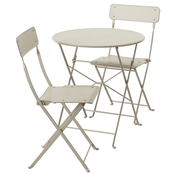 Стол + 2 складных стула для сада САЛЬТХОЛЬМЕН, бежевый - фото 1