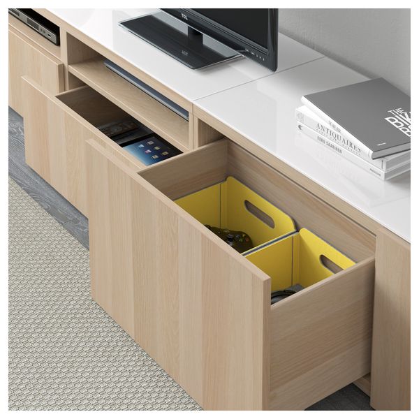 Шкаф для ТВ, комбинированный, стекляные дверцы БЕСТО, Лаппвикен, Синдвик под беленый дуб, прозрачное стелко (240x40x230 см) - фото 3