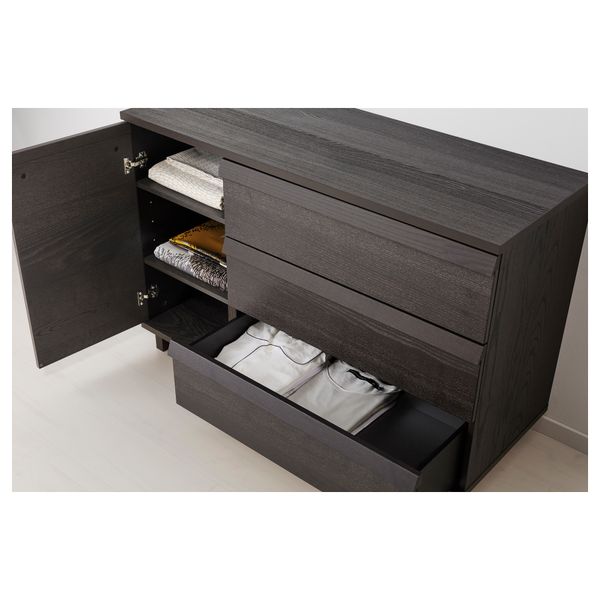 Комод с 3 ящиками, 1 дверцей ОППЛАНД, коричневая морилка ясеневый шпон (120x80 см) - фото 3