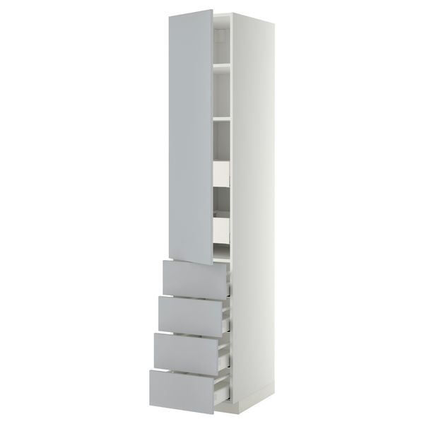 Высокий шкаф с полками/6 ящик, дверцами, 4 фронтальные панели МЕТОД / МАКСИМЕРА, белый, Веддинге серый - фото 1