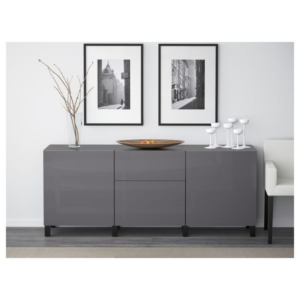 Комбинация для хранения с ящиками БЕСТО, черно-коричневый, Сельсвикен глянцевый/серый (180x40x74 см) - фото 2