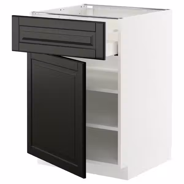 METOD / MAXIMERA Напольный шкаф с ящиком/дверцей - белый/Bodbyn чёрный 60x60 см - фото 1