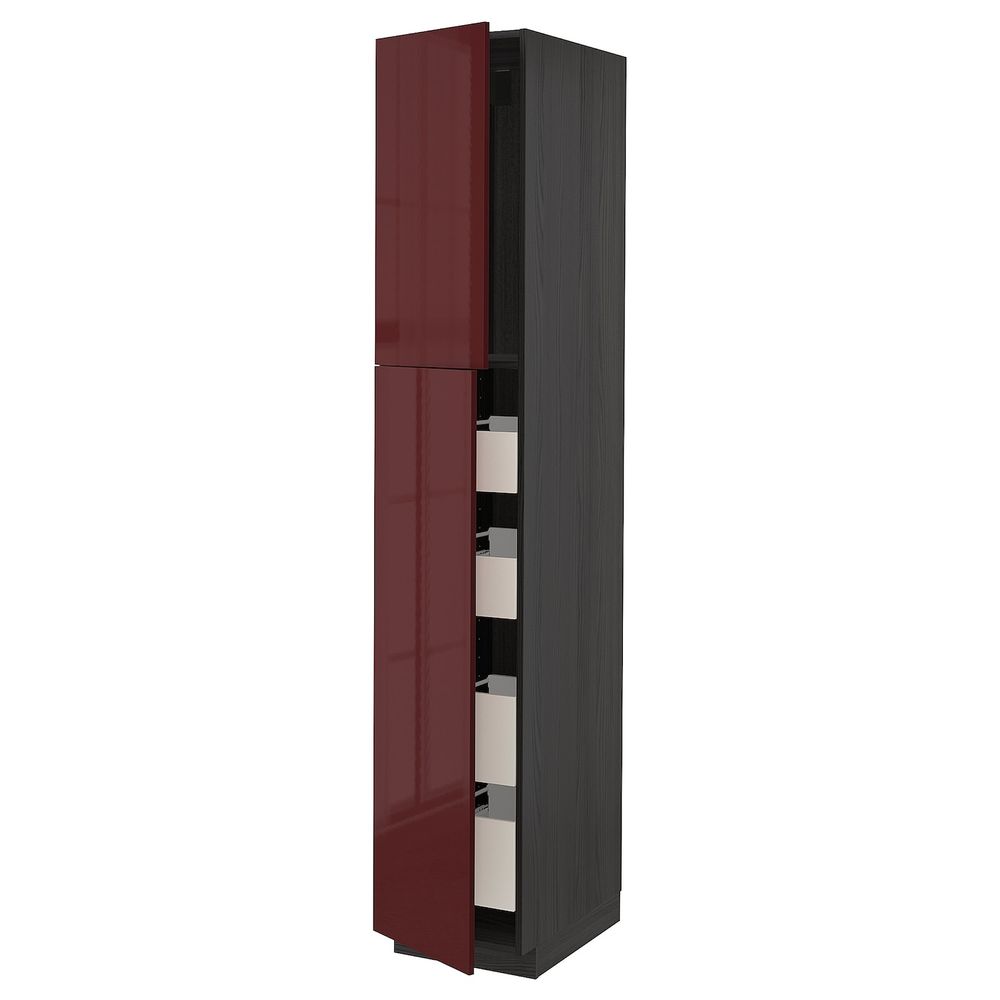 Высокий шкаф/2дверцы/4ящика, черный Калларп/глянцевый темный красно-коричневый 40x60x220 см IKEA МЕТОД / ФОРВАРА 093.281.97 - схема-чертеж с размерами