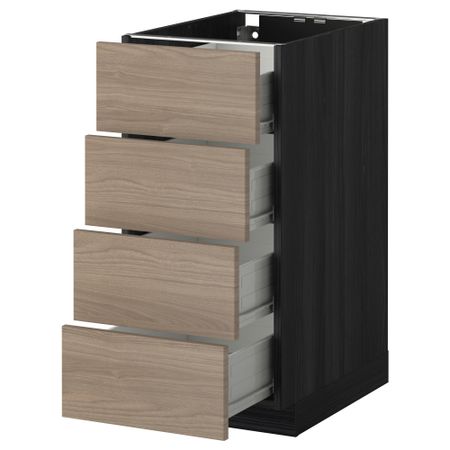 Напольный шкаф 4 фронтальных панели, 4 ящика МЕТОД / ФОРВАРА, черный, Брокхульт светло-серый