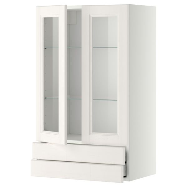 Навесной шкаф, 2 стеклянные дверцы, 2 ящика МЕТОД / МАКСИМЕРА, белый, Лаксарби белый - схема-чертеж с размерами