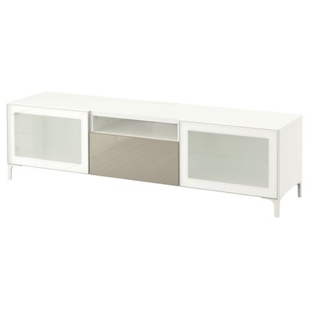 Тумба под ТВ БЕСТО, белый, Сельсвикен глянцевый/бежевый матовое стекло (180x40x48 см)