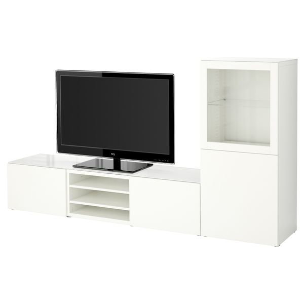 Шкаф для ТВ, комбинированный, стекляные дверцы БЕСТО, Лаппвикен, Синдвик белый прозрачное стекло (240x40x128 см) - фото 1
