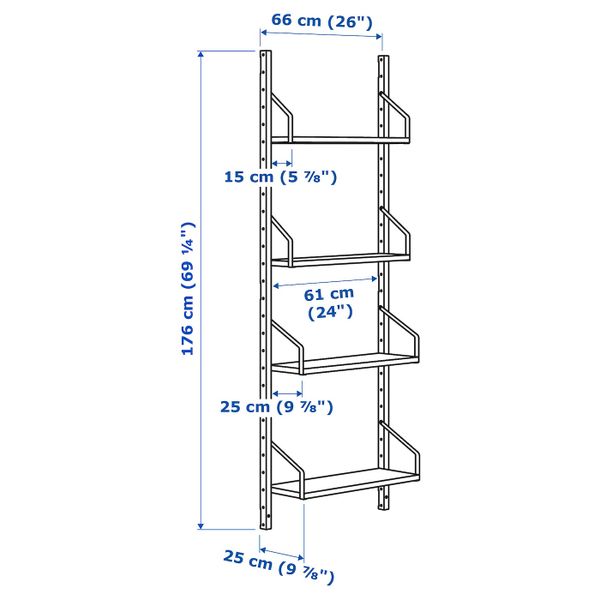 Комбинация полок, бамбук 66x25x176 см IKEA SVALNÄS СВАЛЬНЭС 992.050.69 - схема-чертеж с размерами