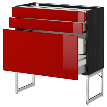 Напольный шкаф 3 фронтальных панели, 2 нижних, 2 средних ящика МЕТОД / МАКСИМЕРА, черный, Рингульт красный