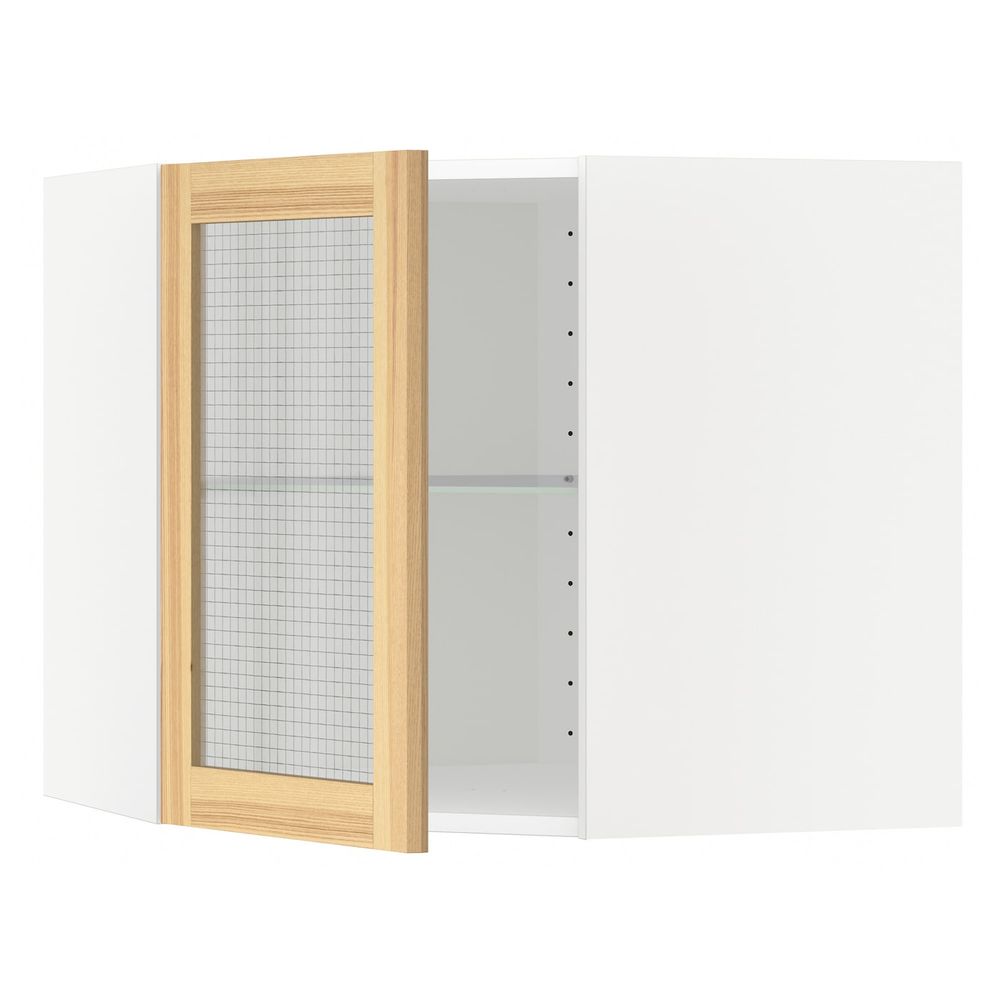 Угловой навесной шкаф с полками, стекляными дв, белый/Торхэмн ясень 68x60 см IKEA METOD МЕТОД 092.260.09 - фото 1