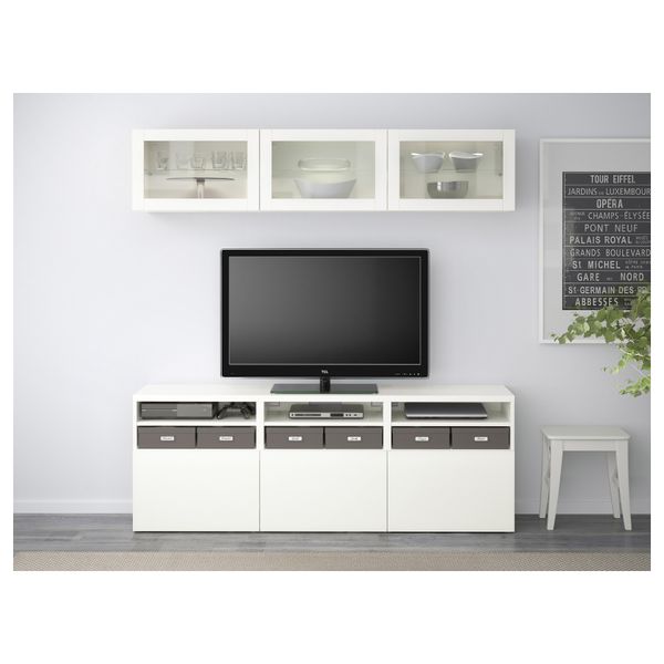 Шкаф для ТВ, комбинированный, стекляные дверцы БЕСТО, Лаппвикен, Синдвик белый прозрачное стекло (180x40x192 см) - фото 2