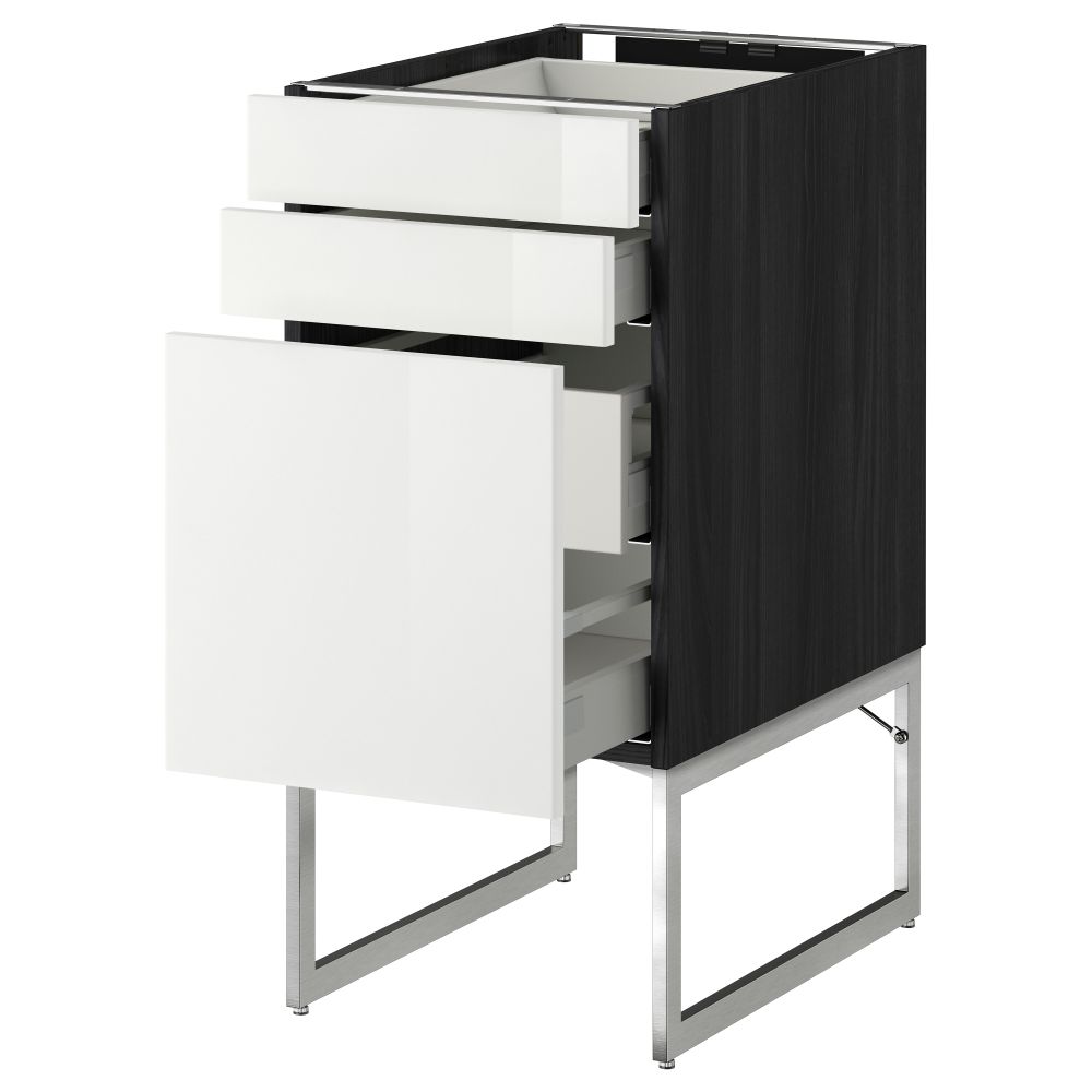 Напольный шкаф 3 фронтальных панели, 2 нижних, 2 средних ящика МЕТОД / МАКСИМЕРА, черный, Рингульт белый - схема-чертеж с размерами