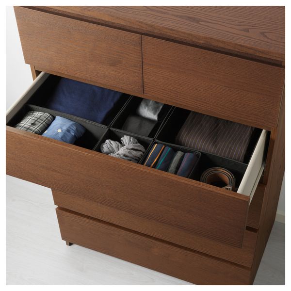 Комод с 6 ящиками МАЛЬМ, коричневая морилка ясеневый шпон (80x123 см) - схема-чертеж с размерами