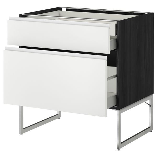 Напольный шкаф 2 фронтальных панели, 2 нижних,1 встроенный ящик МЕТОД / МАКСИМЕРА, черный, Нодста белый - схема-чертеж с размерами