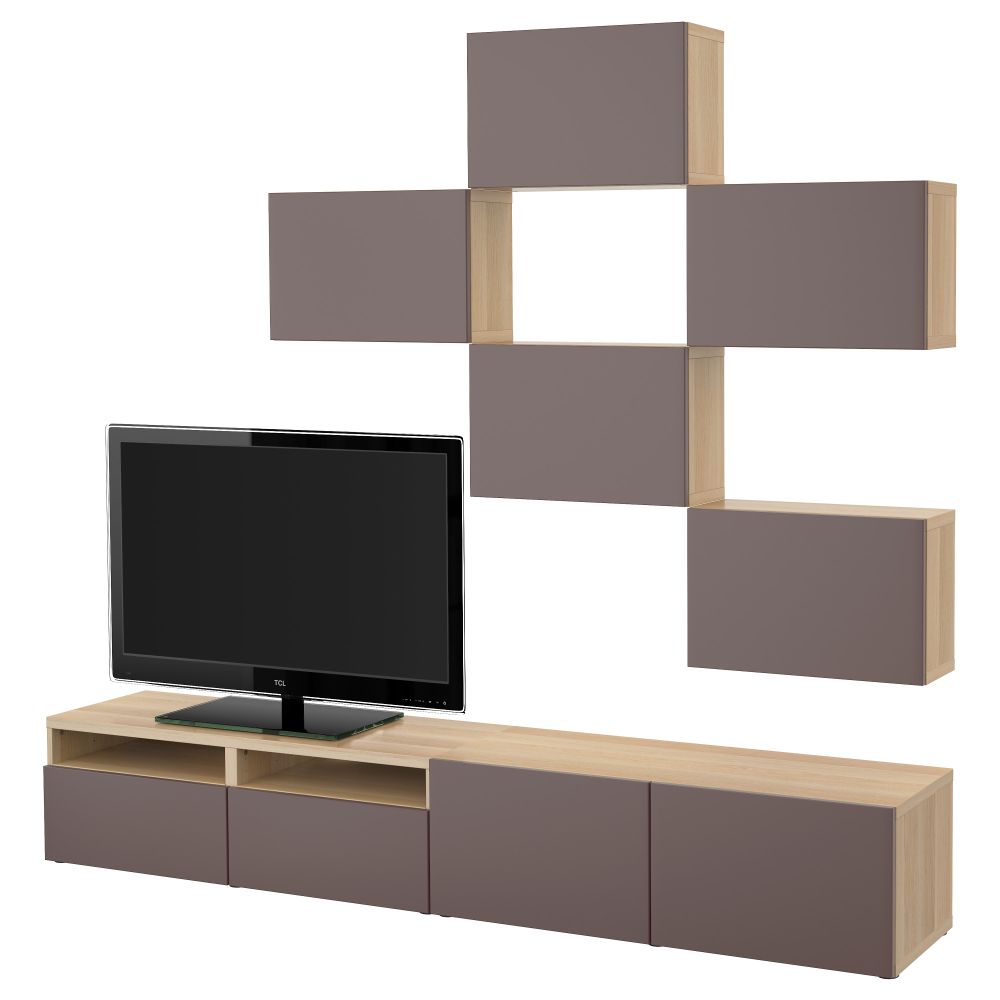 Шкаф для ТВ, комбинация БЕСТО, под беленый дуб, Вальвикен темно-коричневый (240x20/40x204 см) - фото 1