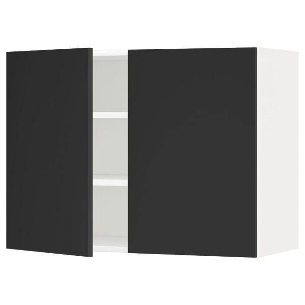 Навесной шкаф с полками/2дверцы, белый/Юдевалла антрацит 80x60 см IKEA METOD МЕТОД 292.403.87 - схема-чертеж с размерами