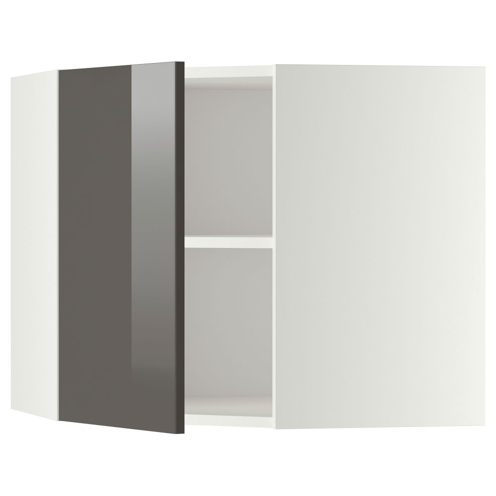 Угловой навесной шкаф с полками МЕТОД, белый, Рингульт серый - схема-чертеж с размерами