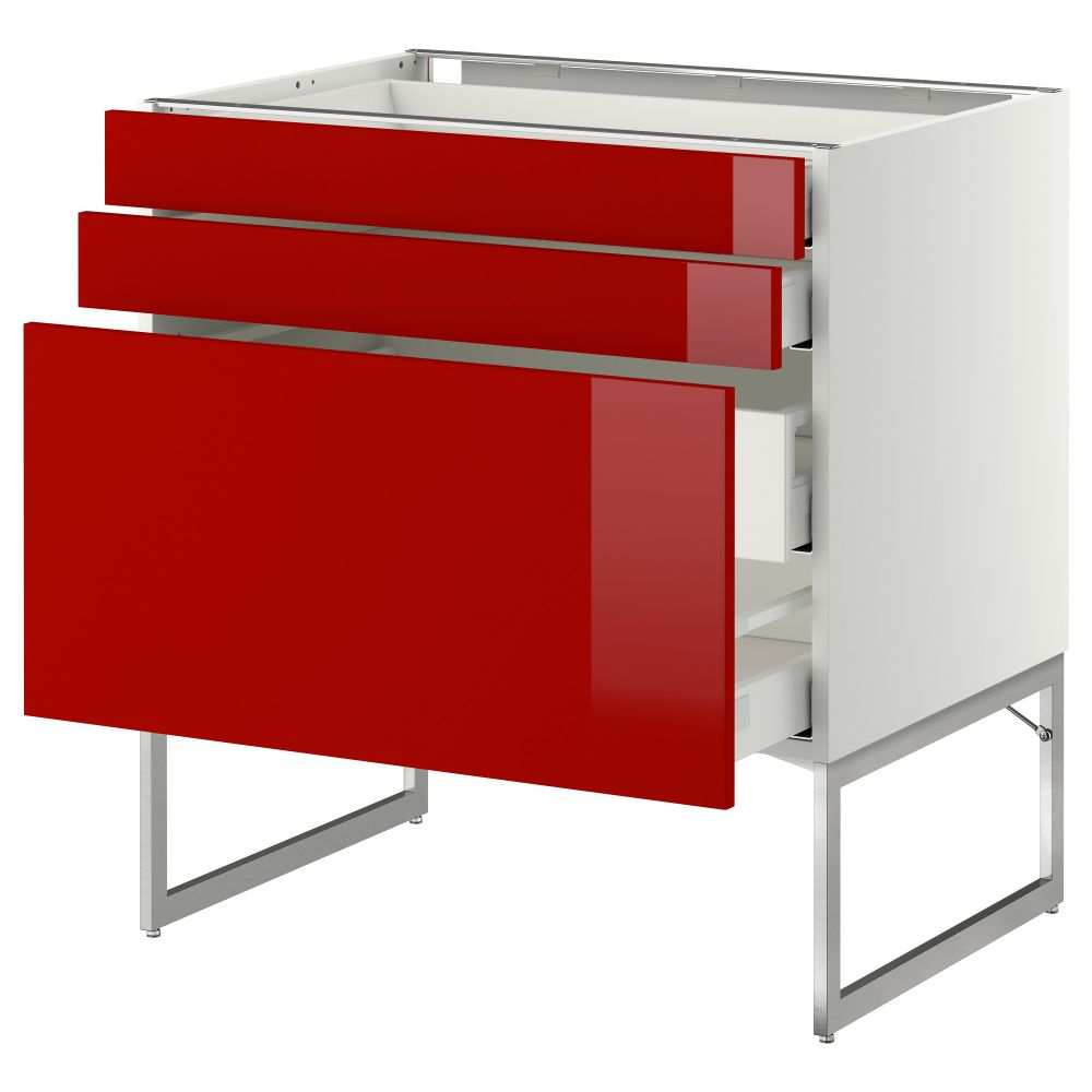 Напольный шкаф 3 фронтальных панели, 2 нижних, 2 средних ящика МЕТОД / МАКСИМЕРА, белый, Рингульт красный - схема-чертеж с размерами