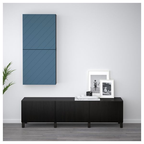 Навесной шкаф с 2 дверями БЕСТО, черно-коричневый, Халлставик темно-синий (60x20x128 см) - фото 2