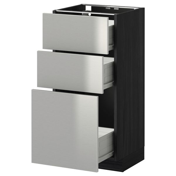 Напольный шкаф с 3 ящиками МЕТОД / ФОРВАРА, черный, Гревста нержавеющ сталь - схема-чертеж с размерами