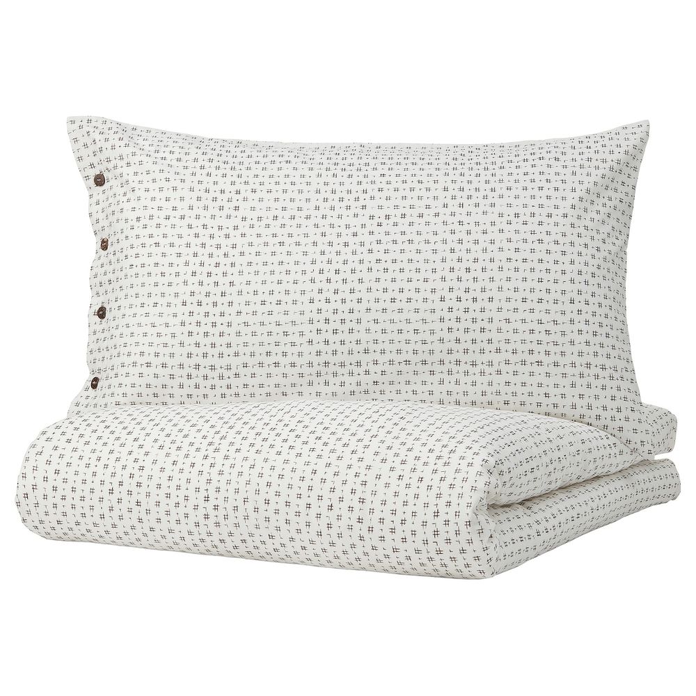 Пододеяльник и 2 наволочки, белый/темно-коричневый 200x200/50x70 см IKEA VÄGTÅG ВЭГТОГ 504.822.75 - фото 1