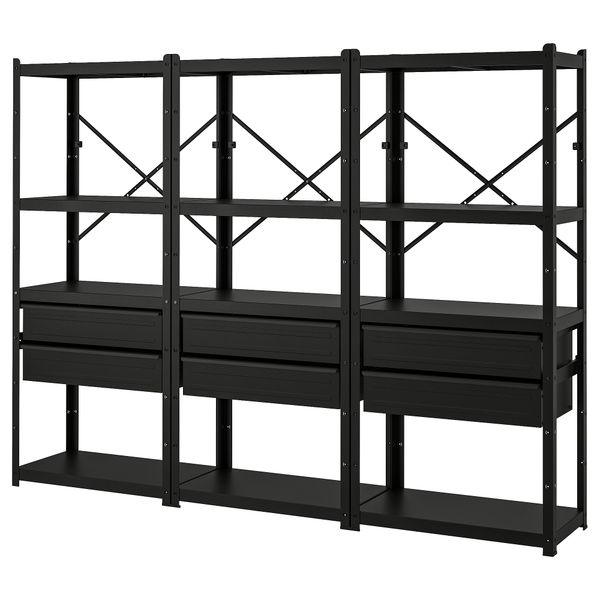 Стеллаж с ящиками, полками, черный, 254x40x190 см IKEA BRORINGE БРУР-ИНГЕ 794.369.09 - фото 1