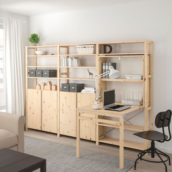 Стеллаж со столом/шкафами/полками, сосна 259x30-104x179 см IKEA IVAR ИВАР 193.047.56 - фото 2