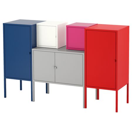 Комбинация для хранения, темно-синий серый-белый/розовый-красный 130x82 см IKEA ЛИКСГУЛЬТ 692.488.57