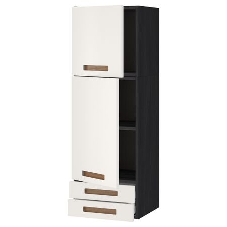 Навесной шкаф, 2 дверцы, 2 ящика МЕТОД / МАКСИМЕРА, черный, Мэрста белый