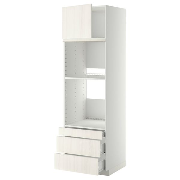 Высокий шкаф для духовки комбинированный, духовка + дверца, 3 ящика МЕТОД / ФОРВАРА, белый, Росдаль белый - схема-чертеж с размерами