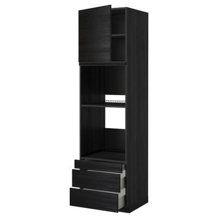 Высокий шкаф для духовки комбинированный, духовка + дверца, 3 ящика МЕТОД / ФОРВАРА, черный, Тингсрид черный