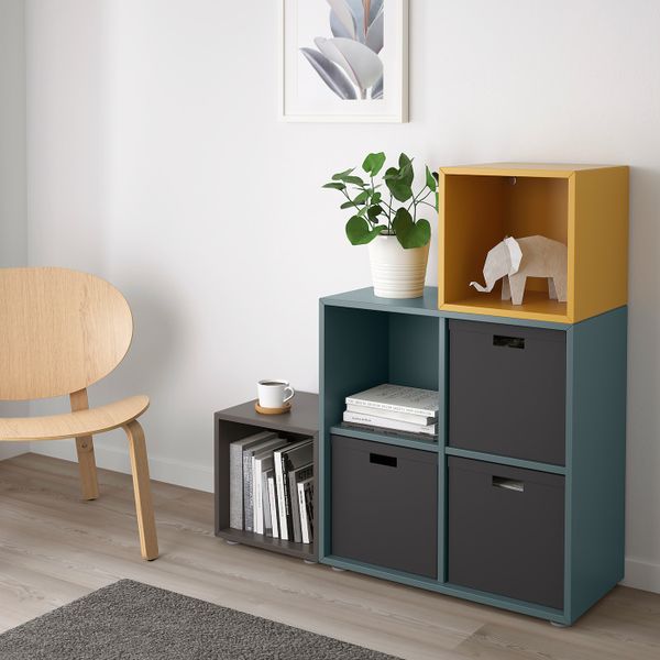 Комбинация шкафов с ножками, темно-серый серо-бирюзовый/золотисто-коричневый 105x35x107 см IKEA EKET ЭКЕТ 093.860.93 - фото 2