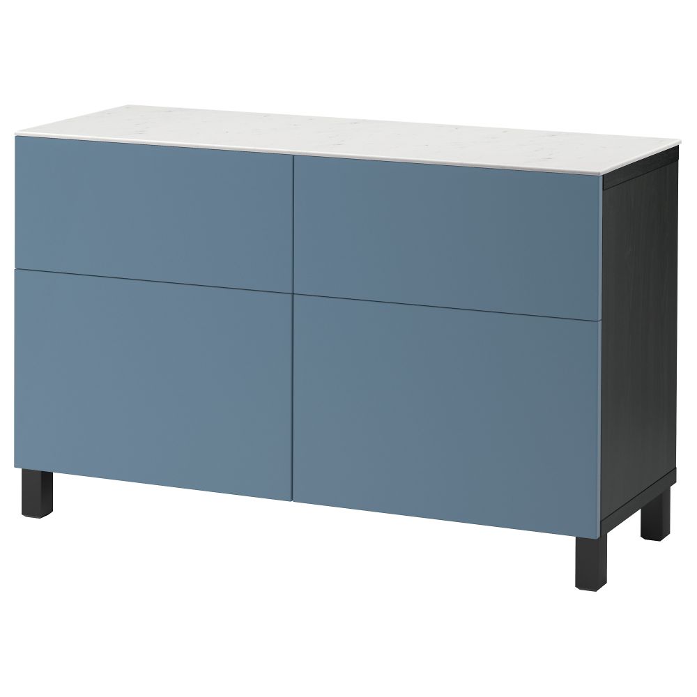 Комбинация для хранения с дверцами, ящиками БЕСТО, черно-коричневый, Вальвикен темно-синий (120x42x74 см) - фото 1