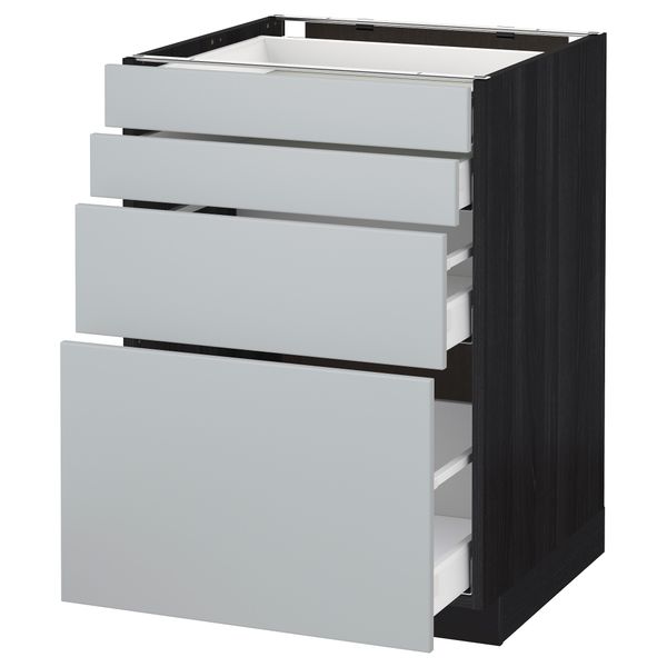 Напольный шкаф 4 фронтальных панели, 4 ящика МЕТОД / МАКСИМЕРА, черный, Веддинге серый - схема-чертеж с размерами