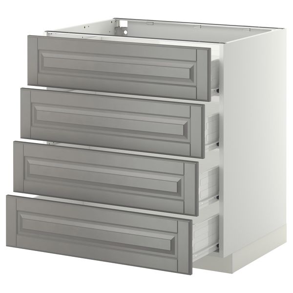 Напольный шкаф 4 фронтальных панели, 4 ящика МЕТОД / ФОРВАРА, белый, Будбин серый - схема-чертеж с размерами