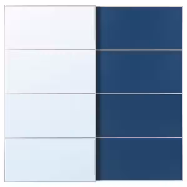 AULI / MEHAMN Пара раздвижных дверей - алюминий зеркальное стекло/двусторонний синий 200x201 см - фото 1