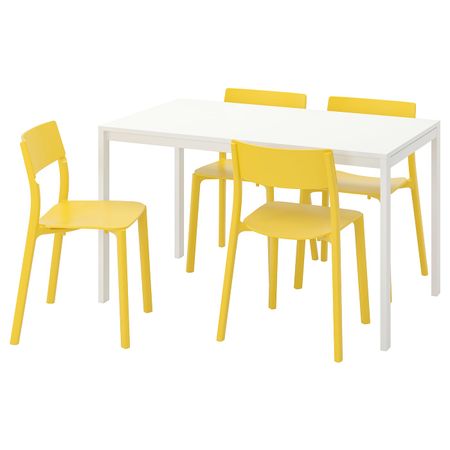 Стол и 4 стула, белый, желтый 125 см IKEA MELLTORP МЕЛЬТОРП / JANINGE ЯН-ИНГЕ 792.299.24