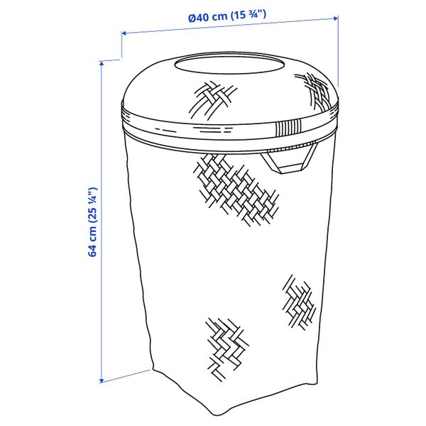 Корзина для белья, ручная работа бамбук 50 л IKEA SALUDING САЛУДИНГ 205.035.85 - схема-чертеж с размерами