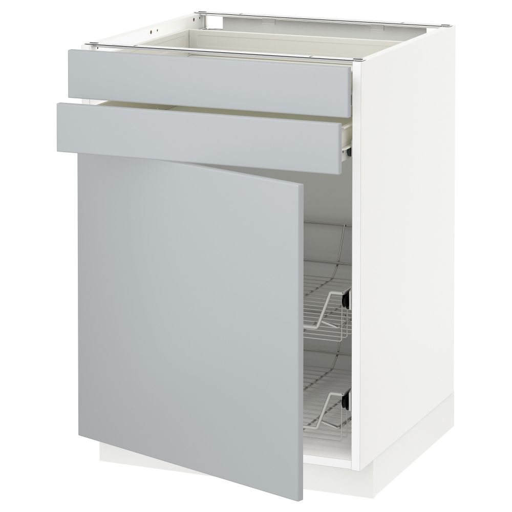 Напольный шкаф, дверца, 2 ящика, проволочных корзин МЕТОД / ФОРВАРА, белый, Веддинге серый - схема-чертеж с размерами