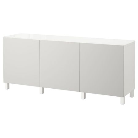 Комбинация для хранения с дверцами БЕСТО, белый, Лаппвикен светло-серый (180x40x74 см)