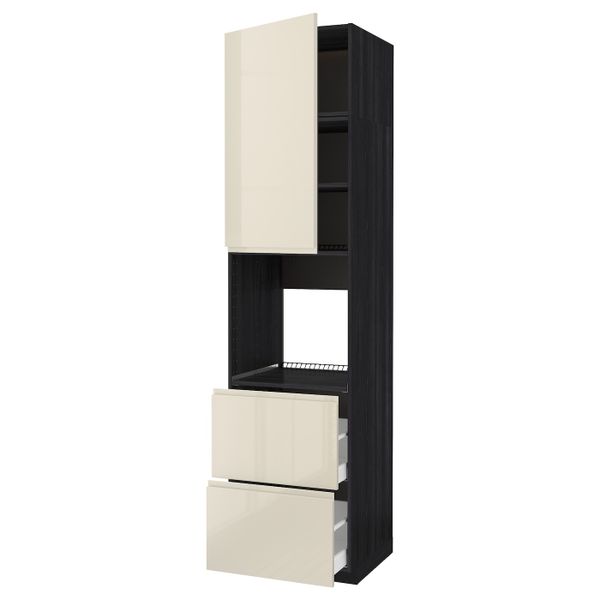 Высокий шкаф для духовки + дверь, 2 ящика, черный, Воксторп глянцевый светло-бежевый 60x60x240 см IKEA МЕТОД 192.391.34 - схема-чертеж с размерами