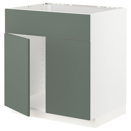 Шкаф под мойку/2 двери/фасад, белый/Бодарп серо-зеленый 80x60 см IKEA METOD МЕТОД 694.447.97