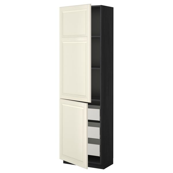 Высокий шкаф + полки, 3 ящика, 2 дверцы МЕТОД / МАКСИМЕРА, черный, Будбин белый с оттенком - фото 1
