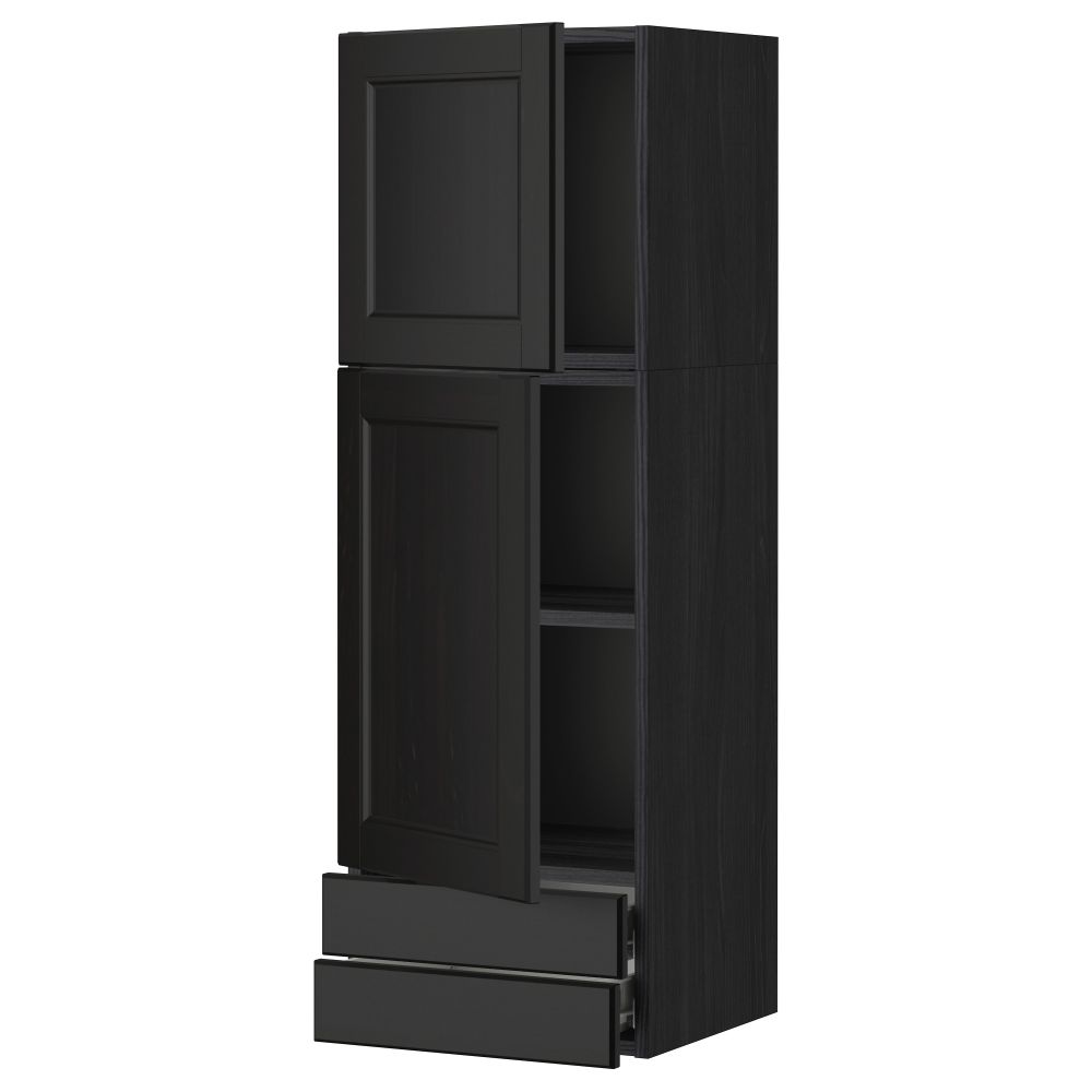 Навесной шкаф, 2 дверцы, 2 ящика МЕТОД / ФОРВАРА, черный, Лаксарби черно-коричневый черно-коричневый - фото 1