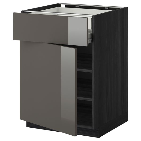 Напольный шкаф дверцы/фр панель/плк/2 низких ящик МЕТОД / ФОРВАРА, черный, Рингульт серый - схема-чертеж с размерами