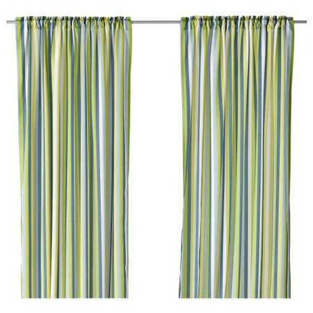 Гардины, 1 пара ИНГАСТИНА, в полоску разноцветный (145x300 см)