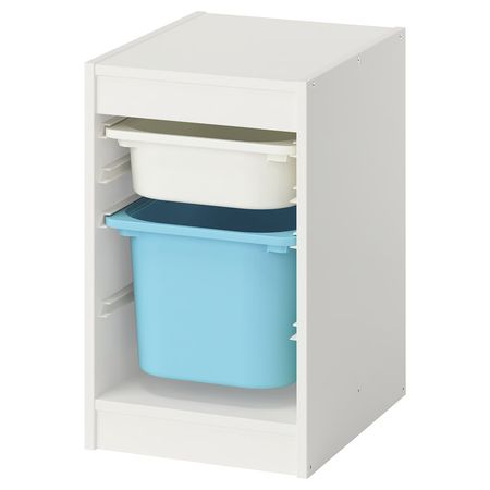TROFAST Комбинация д/хранения+контейнеры - белый/голубой 34x44x56 см