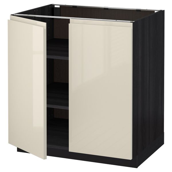 Напольный шкаф с полками/2двери, черный, Воксторп глянцевый светло-бежевый 80x60 см IKEA МЕТОД 092.245.57 - схема-чертеж с размерами
