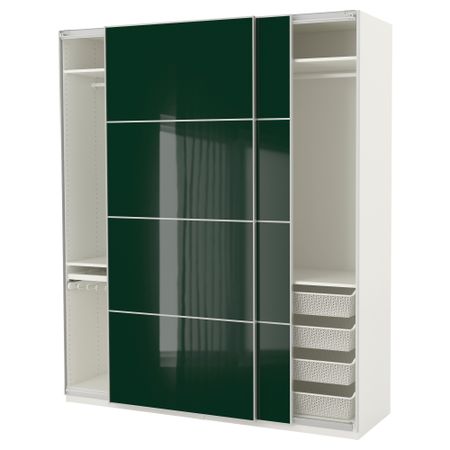 Гардероб ПАКС, белый Хокксунд, глянцевый Хокксунд темно-зеленый